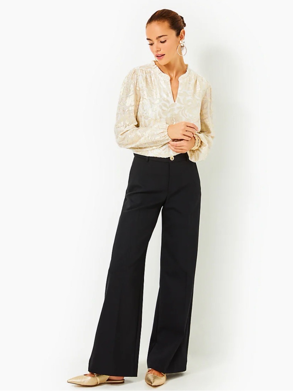 Lilly Pulitzer Sz 10 Colletti High Rise Black Wide Leg Tailored Women’s Trousers